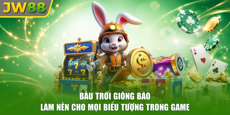 Bầu trời giông bão làm nền cho mọi biểu tượng trong game